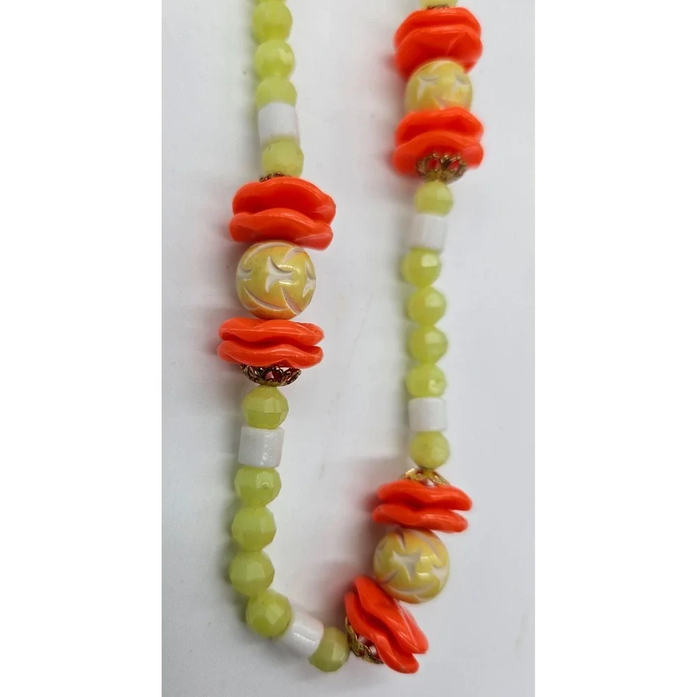 Vibrant‎ Beaded Necklace Orange Yellow Green White Statement Chunky Boho